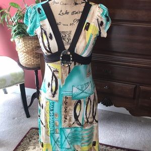 Modern colorful bright v neck dress.